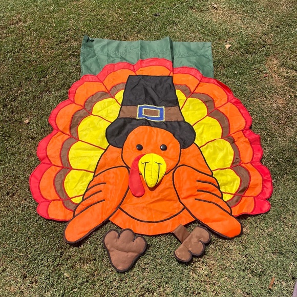 Other - Large Garden Flag 3D Embroidered Cut Out Edge Thanksgiving Turkey 32 X 40